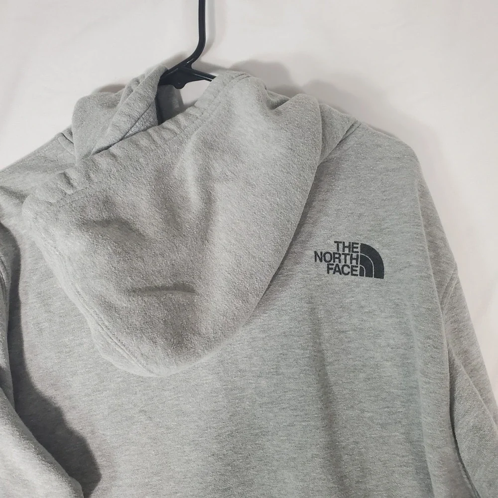 The North Face Mens Heather Grey Distressed Logo Pullover Hoodie Sweatshirt XL
